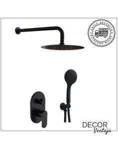 Conjunto ducha encastre 6 piezas a pared, negro . Modelo Tubular.