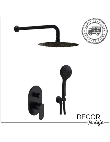 Conjunto ducha encastre 6 piezas a pared, negro . Modelo Tubular.