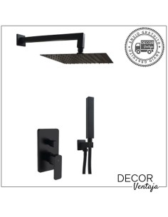 Conjunto ducha encastre 6 piezas a pared, negro . Modelo Square.