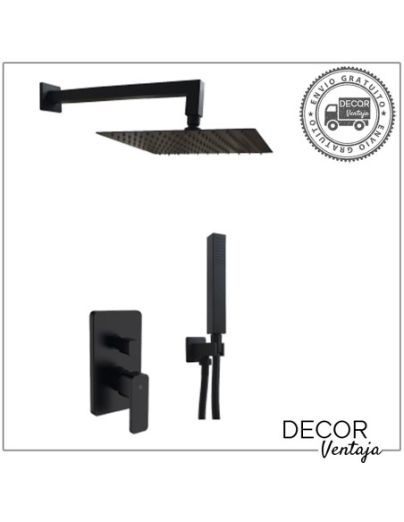 Conjunto ducha encastre 6 piezas a pared, negro . Modelo Square.
