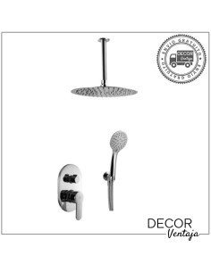 Conjunto ducha de encastre de 6 piezas cromado, a techo. Modelo Galicia.