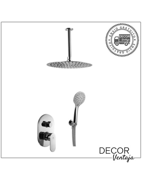 Conjunto ducha de encastre de 6 piezas cromado, a techo. Modelo Tubular