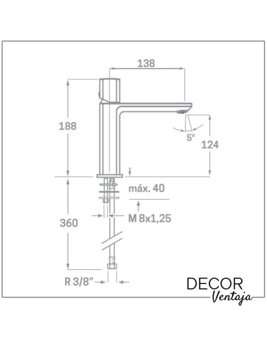 Grifo monomando de lavabo cromo. Modelo Cazalla. Cotas