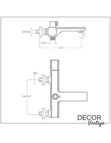 Grifo monomando de baño y ducha cromo. Modelo Cazalla. Cotas