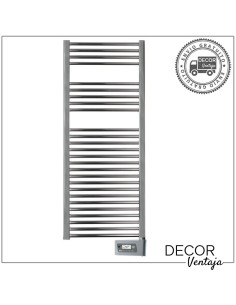 Radiador toallero eléctrico de 26 tubos en color cromo, con cronotermostato.