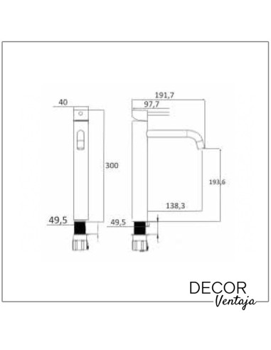 Grifo alto monomando cromado para lavabo sobre encimera. Modelo Bel air. Cotas