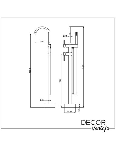 Grifo para bañera exenta cromo. Modelo Bel air redonda. Cotas
