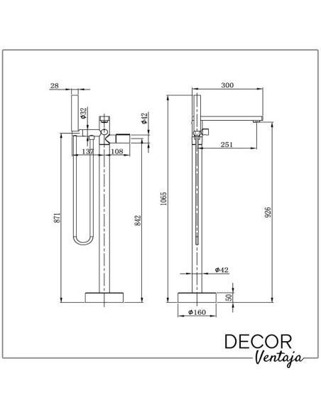 Grifo para bañera exenta cromo. Modelo Twist cuadrada. Cotas
