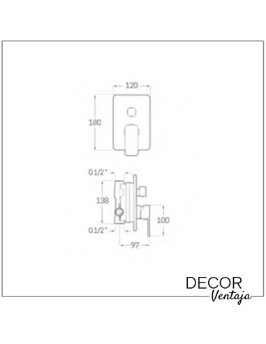 Conjunto grifo ducha para encastrar + 5 accesorios cromado. Modelo Twist. Cotas