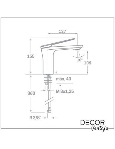 Grifo monomando de lavabo cromo. Modelo Markel. Cotas