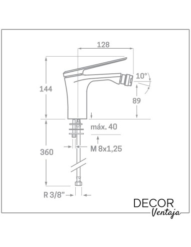 Grifo monomando de bidé cromo. Modelo Markel. Cotas