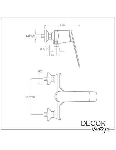 Grifo monomando de ducha cromo. Modelo Markel. Medidas
