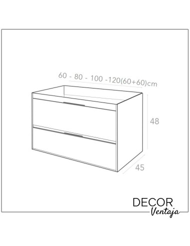 Mueble de baño de 2 cajones suspendido mod. Corfú LACADO+ encimera de porcelana. Medidas