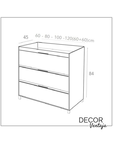 Mueble de baño de 3 cajones a suelo mod. Corfú + encimera de porcelana. Medidas