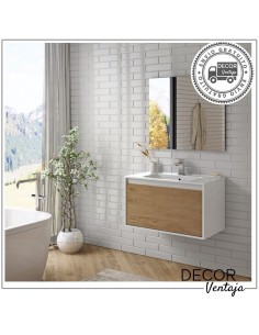 Mueble de baño de 1 cajón+ 1 cajón interior suspendido mod. Santorini+ encimera de porcelana. 2