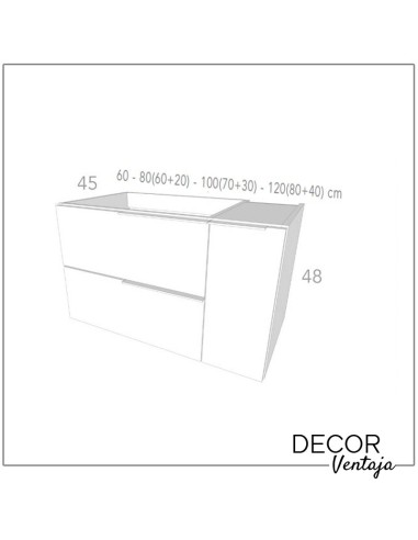 Mueble de baño de 2 cajones + 1 puerta suspendido mod. Ibiza+ encimera de porcelana. Medidas