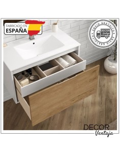 Mueble de baño de 1 cajón+ 1 cajón interior suspendido mod. Santorini+ encimera de porcelana.