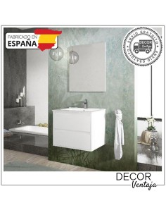 Mueble de baño de 2 cajones suspendido mod. Corfú LACADO+ encimera de porcelana.