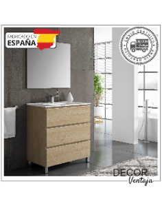 Mueble de baño de 3 cajones a suelo mod. Mikonos + encimera de porcelana.