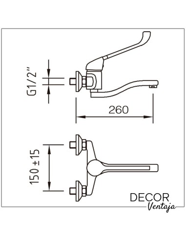 Grifo monomando gerontológico de fregadero mural cromo. Modelo Panam Urban.