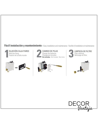 Grifo electrónico de lavabo con sensor para activar el agua sin contacto. Modelo Platinum. Instalación y mantenimiento