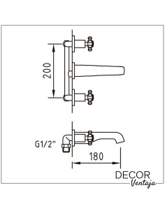 Grifo bimando de lavabo empotrado mural cromo. Modelo With2 Antigona. 2
