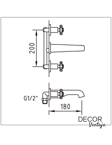 Grifo bimando de lavabo empotrado mural cromo. Modelo With2 Antigona. Esquema