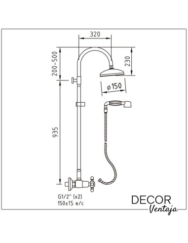 Conjunto ducha termostático extensible cromado. Modelo With2 Antigona. Cotas