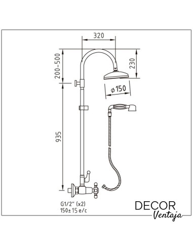 Conjunto de baño-ducha bimando extensible Modelo With2 Antígona. Cotas