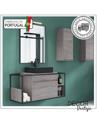 Mueble de baño suspendido, combinando metal y madera, de 1 o 2 cajones (gavetas) mod. Katus de 100 cm
