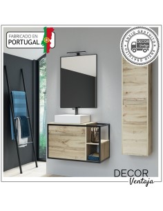 Mueble de baño suspendido, combinando metal y madera, de 1 o 2 cajones (gavetas) mod. Katus de 80 cm