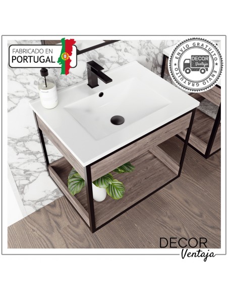 Mueble de baño suspendido, combinando metal y madera, mod. Lotus P