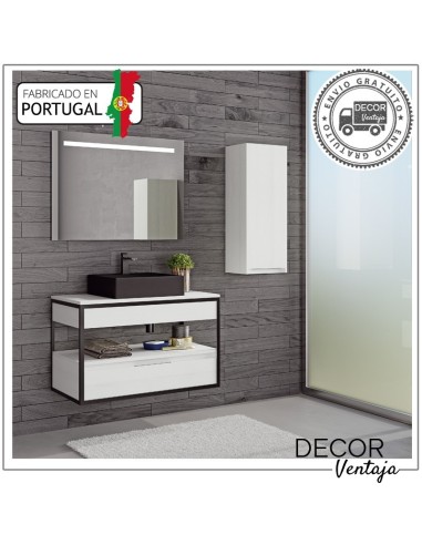 Mueble de baño suspendido, combinando metal y madera, con 1 cajón(gaveta) mod. Lotus G ambiente