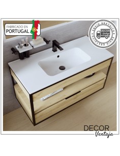 Mueble de baño suspendido, combinando metal y madera, con 1 cajón(gaveta) mod. Lotus G encimera negra 2