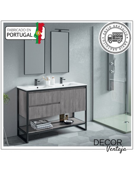 Mueble de baño a suelo con 2 gavetas, combinando metal y madera, mod.Baltic 2G. Ambiente