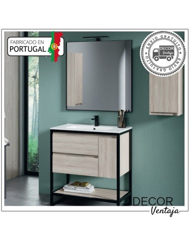 Mueble de baño a suelo con 2 gavetas, combinando metal y madera, mod.Baltic 2G 800