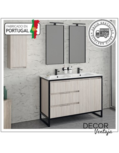 Mueble de baño con patas a suelo con 3 gavetas y 1 o 2 puertas, combinando metal y madera, mod.Baltic 3G Doble ambiente