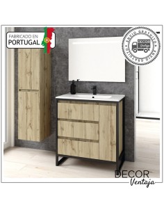 Mueble de baño con patas a suelo con 3 gavetas y 1 o 2 puertas, combinando metal y madera, mod.Baltic 3G 2