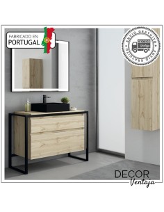 Mueble de baño con patas a suelo con 2 gavetas (cajones), combinando metal y madera, mod. Mentus 2G