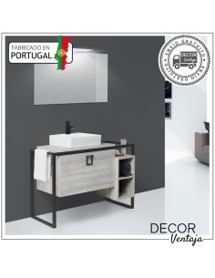 Mueble de baño con patas a suelo con 1 gaveta (cajón), combinando metal y madera, mod. Avanti L Izquierda 2