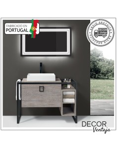 Mueble de baño con patas a suelo con 1 gaveta (cajón), combinando metal y madera, mod. Avanti L Izquierda