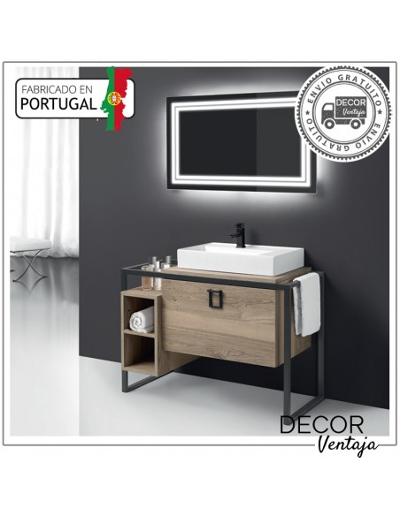 Mueble de baño con patas a suelo con 1 gaveta (cajón), combinando metal y madera, mod. Avanti R Derecha