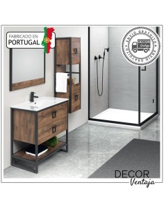 Mueble de baño con patas a suelo con 2 gavetas (cajones), combinando metal y madera, mod. Play 2G 2