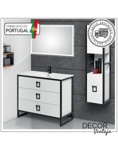 Mueble de baño con patas a suelo con 3 gavetas (cajones), combinando metal y madera, mod. Play 3G