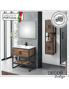 Mueble de baño con patas a suelo con 1 gaveta (cajón), combinando metal y madera, mod. Link