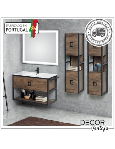 Mueble de baño suspendido, combinando metal y madera, con 1 cajón(gaveta) mod. Link con Toallero