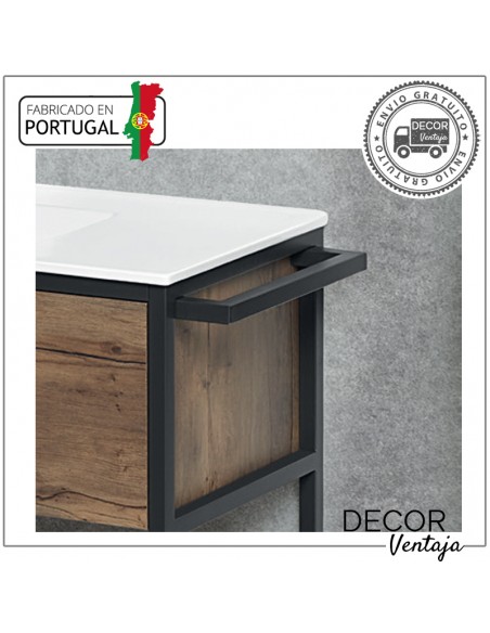 Mueble de baño suspendido, combinando metal y madera, con 1 cajón(gaveta) mod. Link con Toallero. Detalle toallero