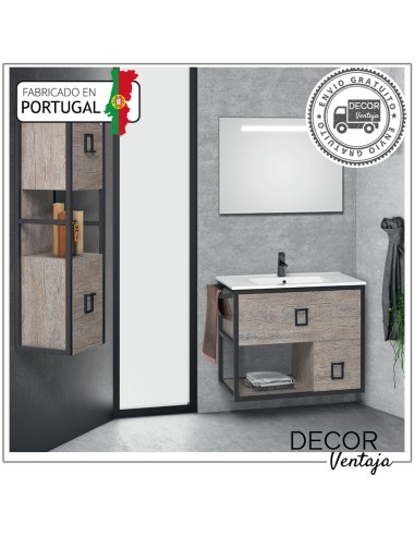 Mueble de baño suspendido, combinando metal y madera, con 1 cajón(gaveta) + 1 puerta derecha mod. Link con Toallero