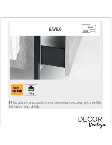 Mueble de baño suspendido, combinando metal y madera, con 1 cajón(gaveta) + 1 puerta izquierda mod. Link. Detalle guías