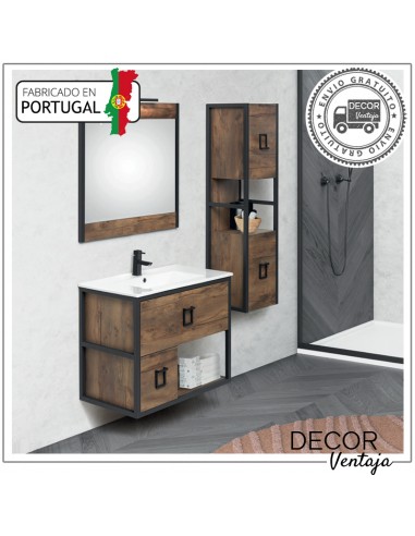 Mueble de baño suspendido, combinando metal y madera, con 1 cajón(gaveta) + 1 puerta izquierda mod. Link